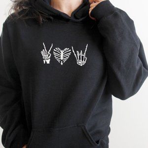 Peace Love and Rock embroidered hoodie